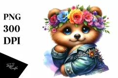 Cute Baby Bear with Floral Wreath, PNG Product Image 3