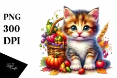 Kitten Autumn Vegetables Watercolor Clipart Product Image 3