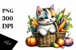 Kitten Autumn Vegetables Watercolor Clipart Product Image 3