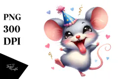 Cute Cartoon Mouse with Party Hat PNG Product Image 1