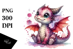 Baby Dragon Sitting | Watercolor Clipart Product Image 1