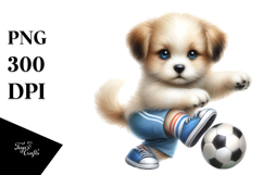 Watercolor Pastel Cute Baby Dog Playing Football in the Product Image 1