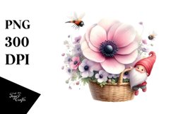 Adorable Gnome with Anemone, PNG Product Image 1