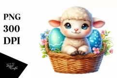 Colorful Smiling Baby Lamb in Egg Basket Clipart Product Image 1