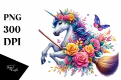 Vibrant Unicorn Witch with Flowers | Clipart Product Image 3