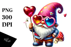 Valentines Gnome with Heart Sunglasses PNG Product Image 1