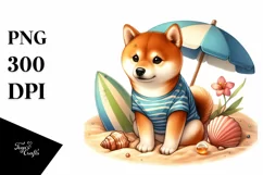 Shiba Inu in Sand with Surf and Shell | Clipart Product Image 3