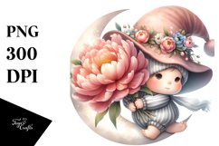 Cute GNOME with Peonies Floral Frame PNG Product Image 1