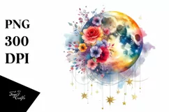 Vibrant Abstract Moon with Flowers and Stars Product Image 3