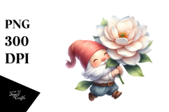 Cute Floating Gnome with Gardenia PNG Product Image 1
