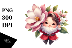 Cute Floating Gnome with Gardenia PNG Product Image 1