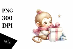 Washed Watercolor Baby Monkey, Transparent PNG Product Image 1