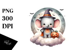 Cute Baby Elephant Halloween Retro Cloud Watercolor PNG Product Image 1