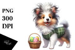 Cute Watercolor Collie with Bunny Years Holding an Easter Product Image 1