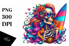 Detailed Skeleton with Surfboard, Transparent PNG Product Image 1
