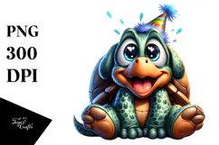 Joyful Turtle with Party Hat, PNG Product Image 1