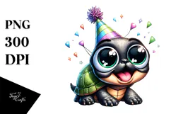 Joyful Turtle with Party Hat, PNG Product Image 1