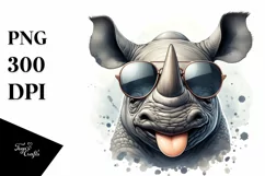Funny Rhino Portrait Smiling | Sunglasses Clipart Product Image 1