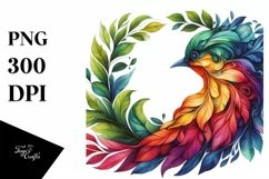 Abstract Vibrant Bird with Plant Leaves, PNG Product Image 3