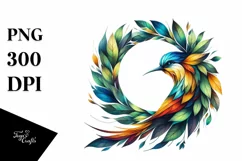 Abstract Vibrant Bird with Plant Leaves, PNG Product Image 3