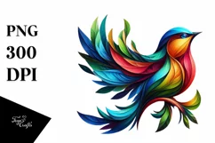 Abstract Vibrant Bird with Plant Leaves, PNG Product Image 1