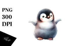 Watercolor Baby Penguin Big Eyes PNG Product Image 1