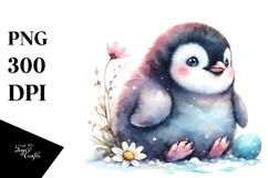 Watercolor Baby Penguin Big Eyes PNG Product Image 1