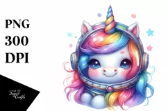 Colorful Pastel Image of Baby Unicorn with Space Helmet Product Image 3
