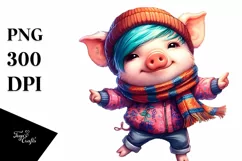Cute Baby Pig Contempt Paint Style PNG Product Image 1