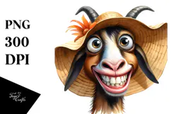 Watercolor Funny Horse Goat with Sun Hat, Transparent PNG Product Image 1