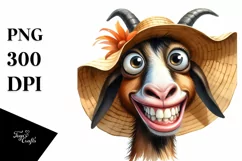 Watercolor Funny Horse Goat with Sun Hat, Transparent PNG Product Image 3