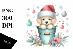 Whimsical Pastel Dog with Santa Hat PNG Product Image 1