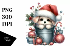 Whimsical Pastel Dog with Santa Hat PNG Product Image 1