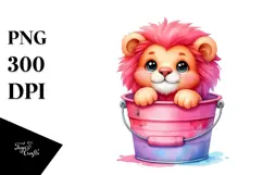 Vibrant Baby Lion with Bucket PNG Product Image 1
