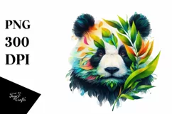 Abstract Vibrant Panda with Plant Leaves, PNG Product Image 3