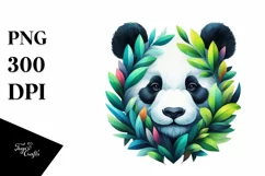 Abstract Vibrant Panda with Plant Leaves, PNG Product Image 1