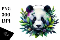 Abstract Vibrant Panda with Plant Leaves, PNG Product Image 3