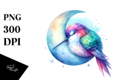 Vibrant Watercolor Pastel Hummingbird Sleeping on the Moon Product Image 1