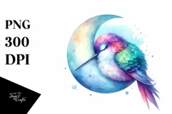 Vibrant Watercolor Pastel Hummingbird Sleeping on the Moon Product Image 4