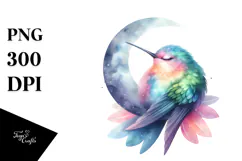 Vibrant Watercolor Pastel Hummingbird Sleeping on the Moon Product Image 1