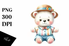 Cute Baby Bear in Summer Watercolor Clipart Product Image 1