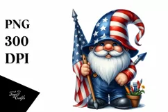 Detailed Watercolor Patriotic Construction Gnome with USA Product Image 1