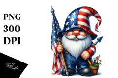 Detailed Watercolor Patriotic Construction Gnome with USA Product Image 1