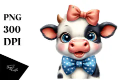 Enthusiastic Baby Cow with Bow, Transparent PNG Product Image 1