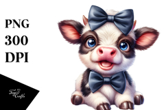 Enthusiastic Baby Cow with Bow, Transparent PNG Product Image 1