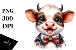 Enthusiastic Baby Cow with Bow, Transparent PNG Product Image 1
