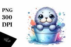 Colorful Watercolor Smiling Bearded Seal | Clipart Product Image 3