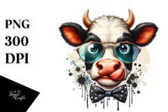 Funny Cow with Sunglasses, Transparent PNG Product Image 1