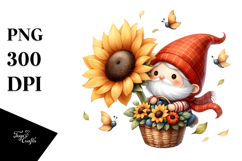 Cute Floating Gnome with Sunflower PNG Product Image 1