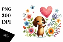 Doodled Flower Dachshund, Transparent PNG Product Image 1
